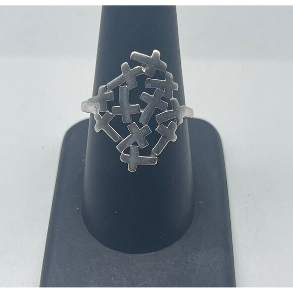 925 Sterling Silver Connecting Multi Crosses Ring Stamped 925 NF TH Sz 8 - Picture 1 of 6